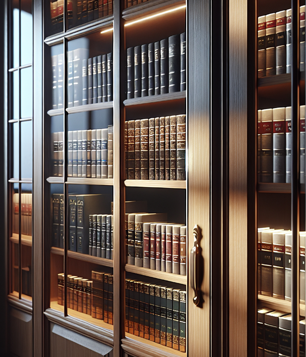 Bookshelf with the sun shining in.